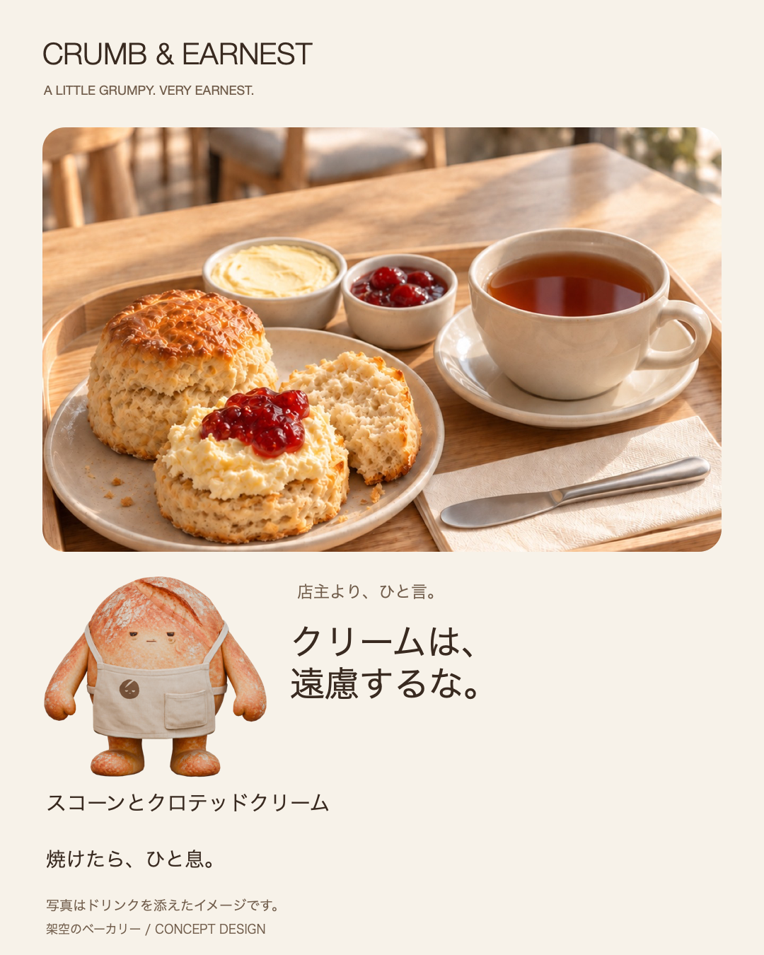 スコーンのカード。クリームは、遠慮するな。